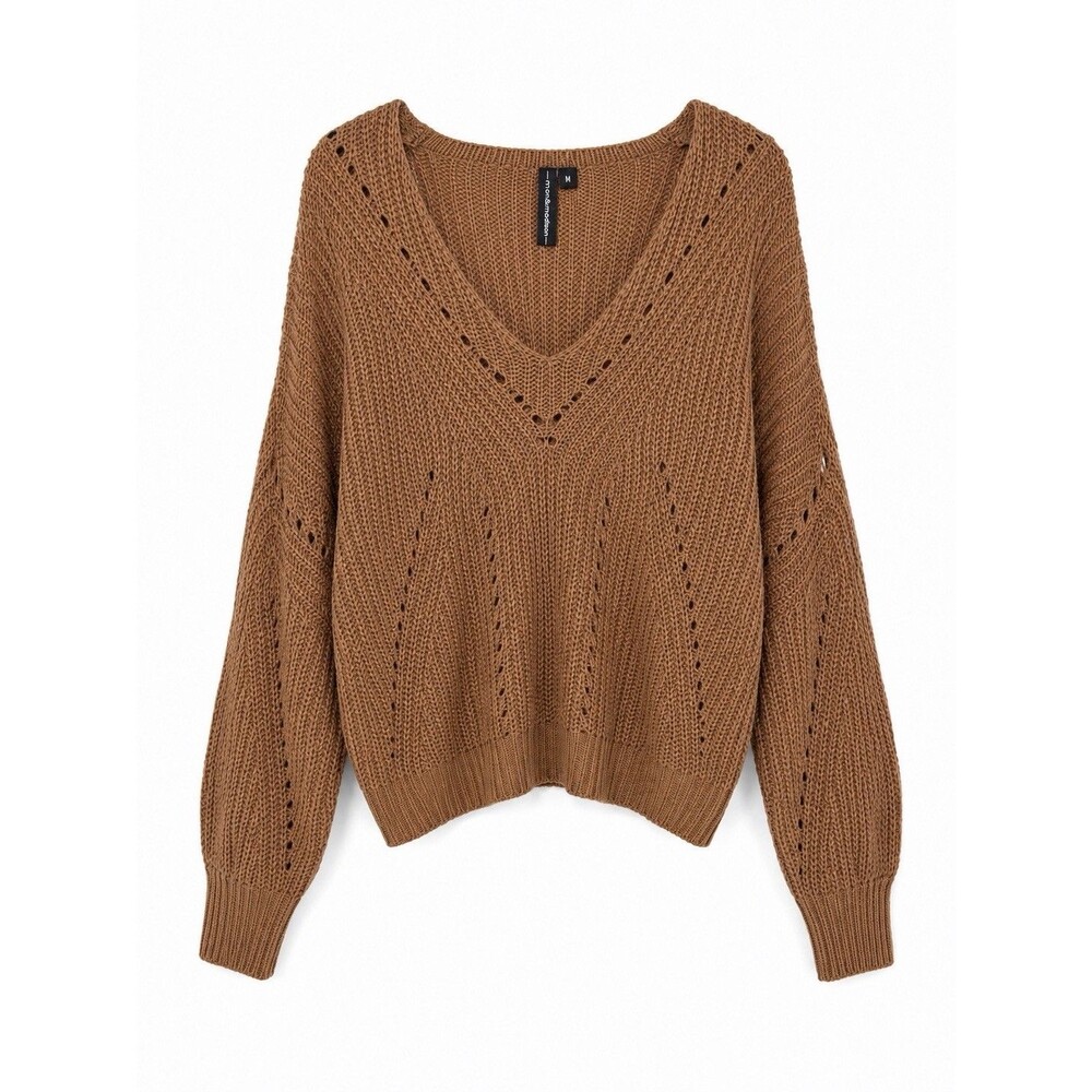 Moon&madison Sweater Women's Medium Brown Chunky Knit V Neck Dolman Sleeve NWOT